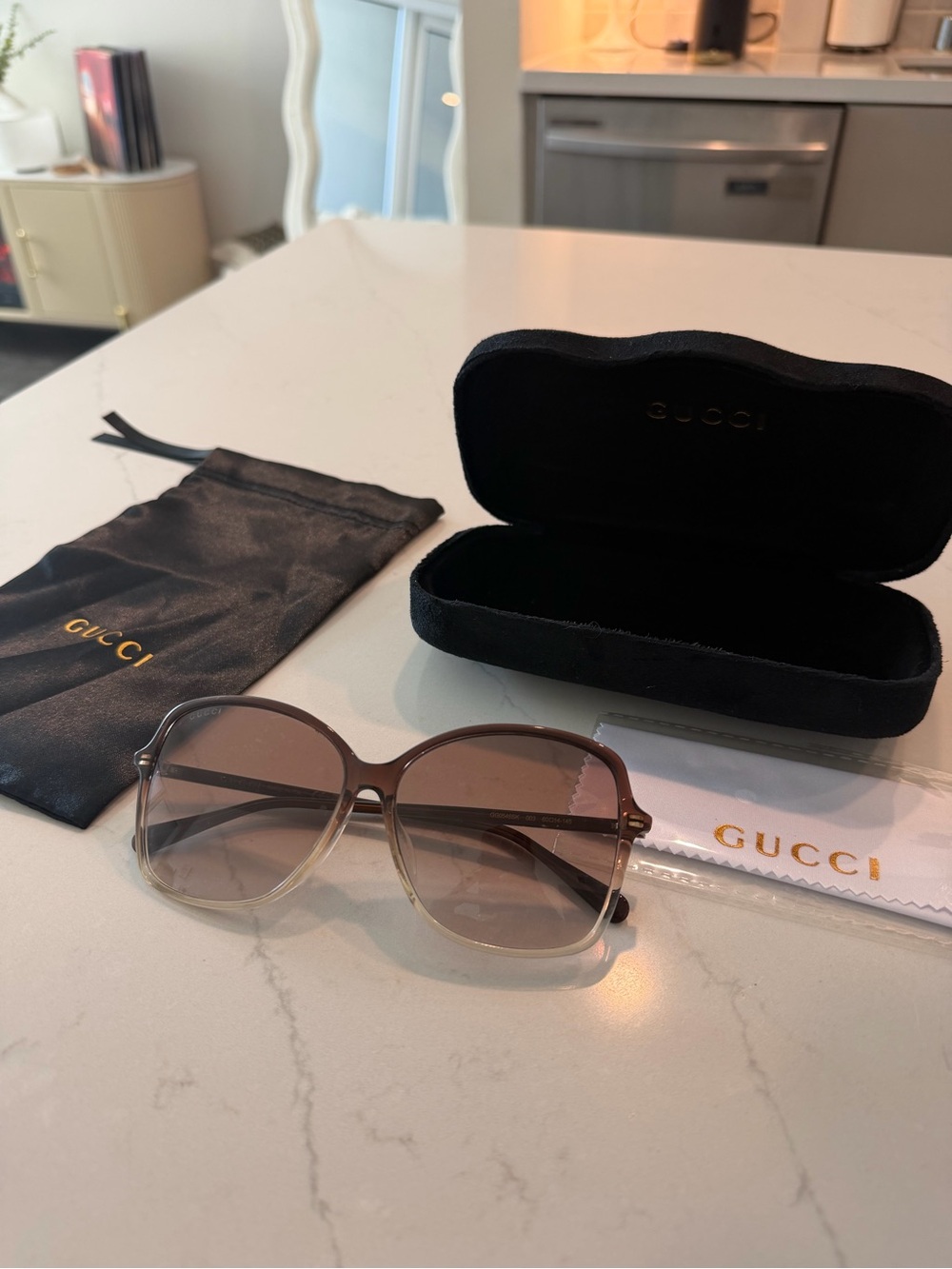 Gucci Women’s Brown Gradient Square Sunglasses with Gold Accents
